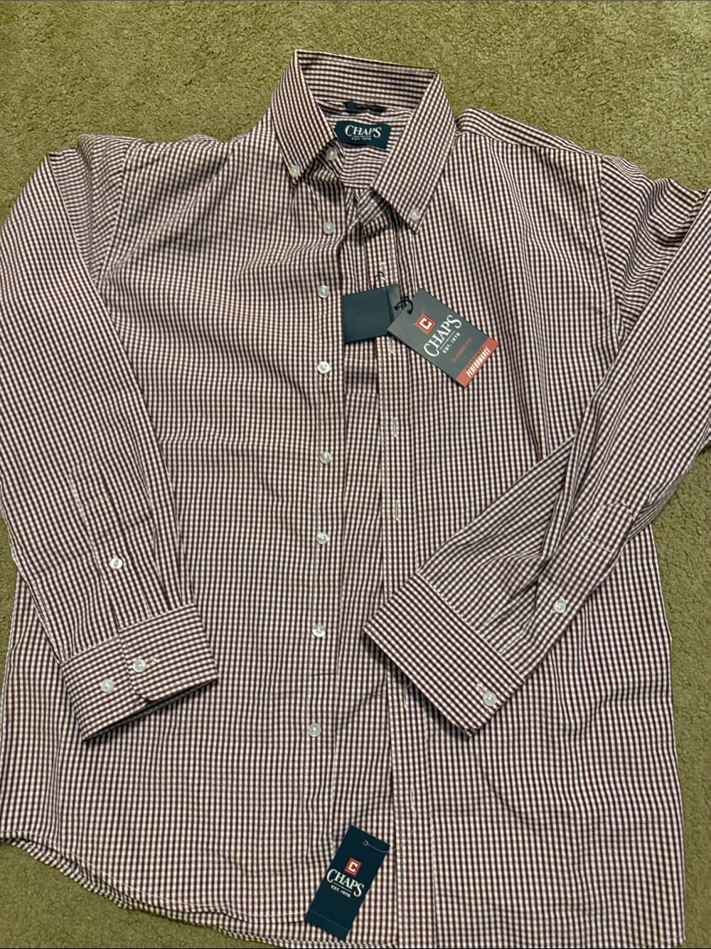 Polo by Ralph Lauren Burgundy and White Micro-Check Dress Shirt